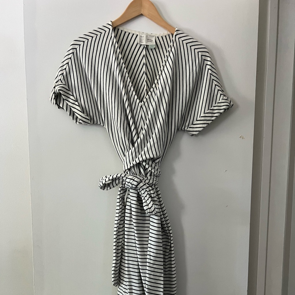 Anthropologie Black and White Striped Midi Dress